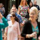 People evacuating Mrak Hall during drill